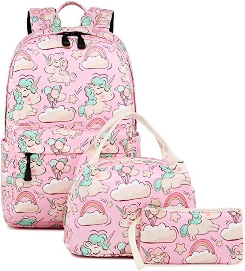 3pcs/set Cute Lightweight Unicorn Backpacks with Lunch Bag and Mini Purse Girls Pink School Kids Bookbags Travel Shoulder Bags