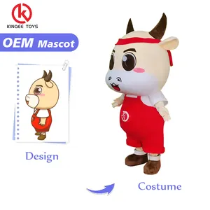 Kinqee personalizado tamaño adulto felpa Animal dibujos animados personalizado mascota traje grabado alta calidad vaca mascotas disfraces para adultos