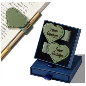 Custom Laser Logo Heart-shaped Multifunctional Magnetic <b>Bookmark</b> Leather love Magnetic <b>Bookmark</b> with Pen Cover - Product Image 1