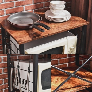 6 ganchos industriales de madera horno de <span class=keywords><strong>microondas</strong></span> de pie o botella de especias rack de almacenamiento con marco de metal para Cocina - Product Image 4