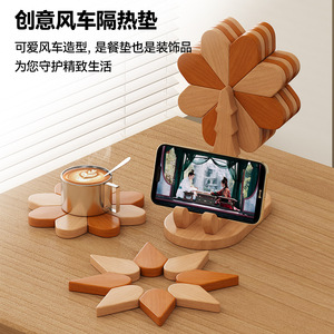 Wooden Flower Shape Coaster Set Heat Insulation Mat For Table Decor Home Use - Product Image 3