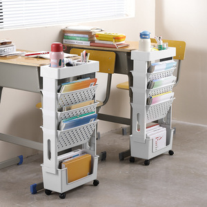Étagère rectangulaire portable à roulettes, 5 niveaux, blanche, organisateur de bureau pour salle d'étude et rangement de salle de classe, type sur pied - Product Image 3