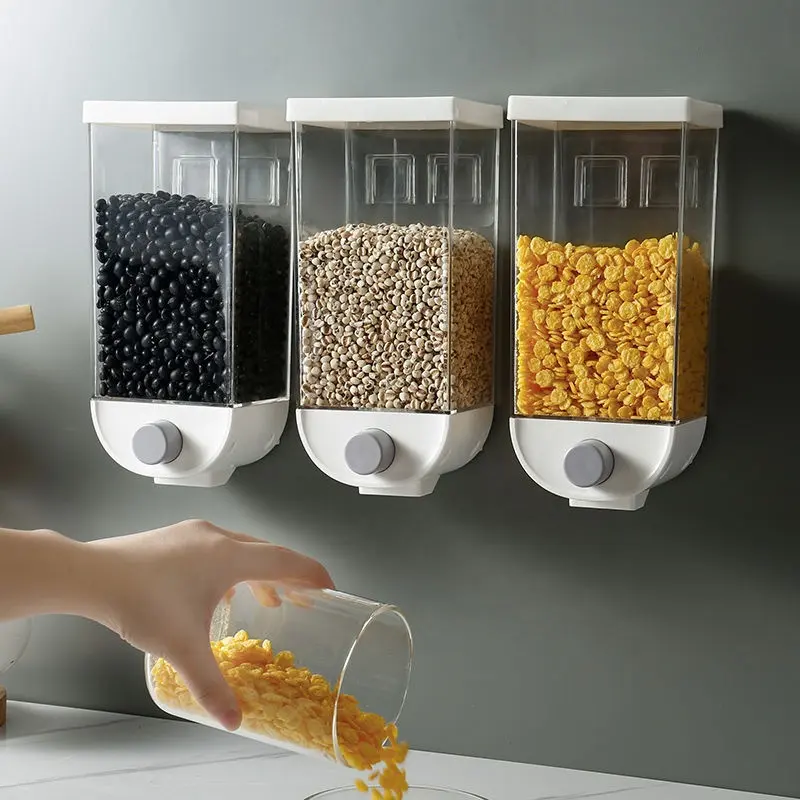 Keuken Muur Gemonteerde Graan Dispenser Plastic Seal Granen Opslag Jar