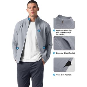 Custom Zengjo <b>Men's</b> Full-Zip Knitted Track Jacket <b>Fleece</b> Windproof Stand Collar Athletic Sweatshirt Mock Neck Sport Coat - Product Image 4