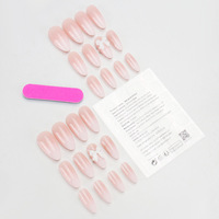 Faux ongles en ABS à presser, amande nude rose ombré avec nœud 3D, réutilisables pour femmes, 24 pièces/ensemble