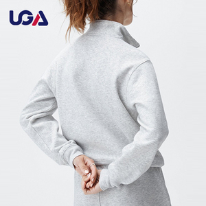 Suéter en blanco de manga larga para mujer, jersey de calle de algodón con media cremallera, sudadera Polo cómoda con cuello levantado de otoño gris para niñas - Product Image 2