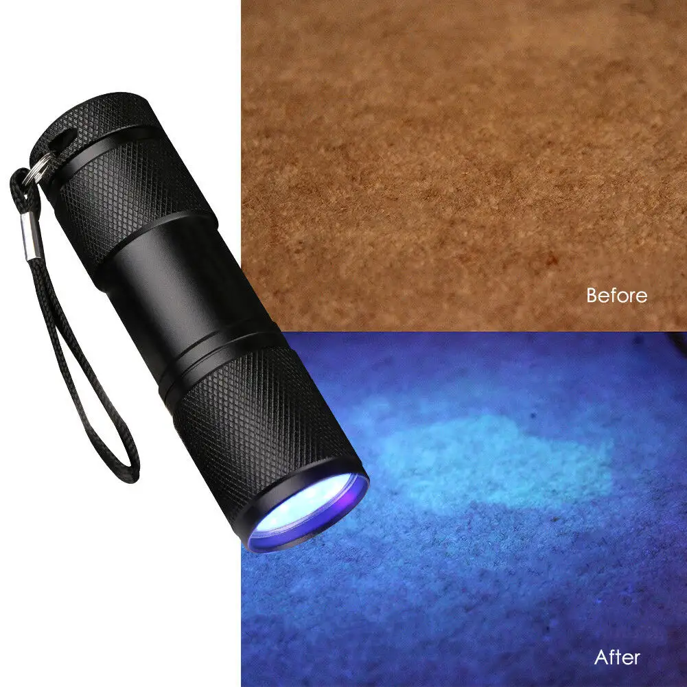 Ánh sáng đèn pin 395nm đèn Torch kiểm tra ánh sáng chất lượng cao nhỏ 9LED cầm tay UV tia cực tím Đen Led công nghiệp 70 AAA