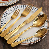 Ensemble de couverts en acier inoxydable de 20 pièces, motif gravé double face, polissage miroir, pour mariage, fête, passe au lave-vaisselle, réutilisable
