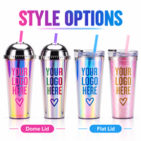 Gobelet en plastique à paillettes avec logo personnalisé et paille, double paroi, pour fête arc-en-ciel, cadeau, réutilisable, promotionnel