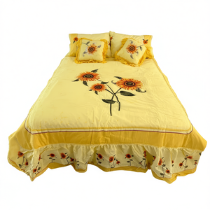 Juego de Edredón Queen Size con Diseño de Girasoles, 7 Piezas, Ropa de Cama Bordada, Decoración para el Hogar, Estilo Pastoral, Poliéster, para Todas las Temporadas - Product Image 1
