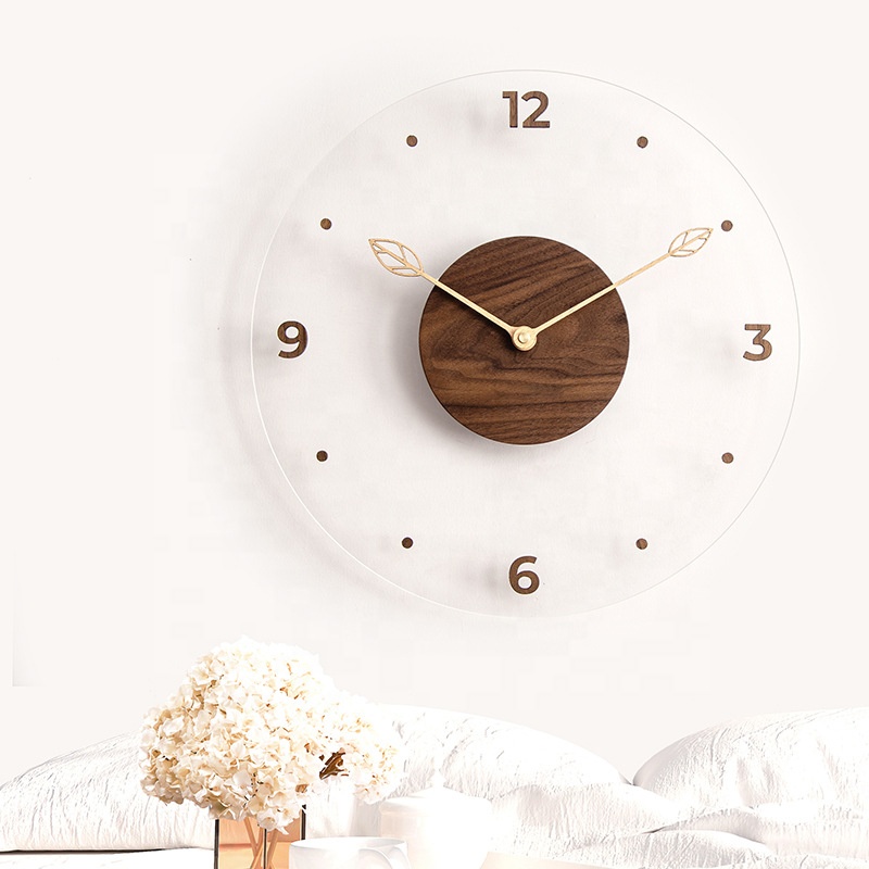 Diy Novelty Home Deco Black Walnut Wooden Clocks Acrylic Wall Clock For Living Room Decoration