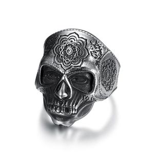 Retro Punk Style Stainless Steel Engraved Skull <b>Ring</b> <b>For</b> <b>Men</b> Halloween Jewelry <b>Silver</b> Tone Size Us - Product Image 5