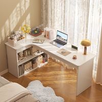 Bureau d'ordinateur en forme de L de style chinois avec rangement bibliothèque, bureau d'étude détachable pour une ou deux personnes