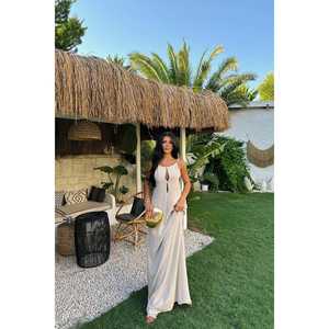 Vestido de Lino FABIENNE, Vestido Corto de Ganchillo para Mujer, Talla Grande, Cuello Cuadrado, Cintura Imperio, Atuendo Elegante para el Día a Día, con Volantes y Puntos - Product Image 3