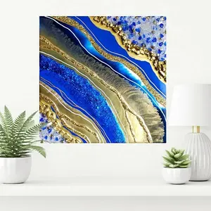 Grande lusso blue resin Geode 3D wall art gold diamond painting fluid resin art home decor altro wall art