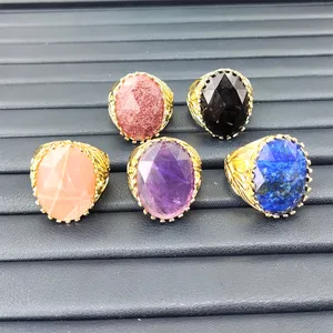 Latest Designs Natural Crystal Healing Multi Color Single Stone Oval Black Onyx Amethyst Sunstone Lapis Ring For Women Gifts