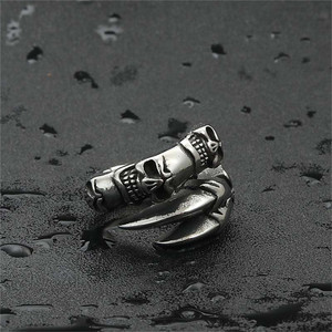 <b>Skull</b> Claw <b>Ring</b> Men's Stainless Steel Retro Punk Style Silver Jewelry Gift 260101 - Product Image 3