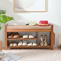 PETKABOO Bangku Sepatu Bambu dengan Laci Tersembunyi, Penyangga Samping, Penyimpanan 2 Tingkat, Bantalan - Untuk Penggunaan di Pintu Masuk/Lorong/Ruang Tamu/Kamar Tidur, Buatan Cina
