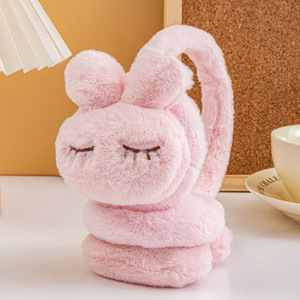 Nuevos calentadores de orejas de conejo de <span class=keywords><strong>peluche</strong></span> grueso con diseño de dibujos animados, orejeras cálidas de color sólido para invierno, protección para mujeres y niños - Product Image 1