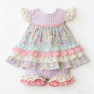 GSSO3483 CUSTOM Conjunto sin mangas morado con lazos para niña pequeña, venta al por mayor, conjunto infantil para niña - Product Image 6