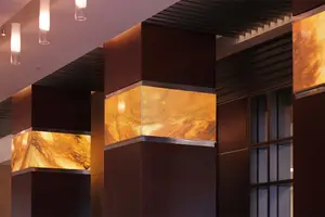 SHIHUI Moderner Stil polierte weiße Onyx-Steinfliesen transluzenter Marmor mit hintergrundbeleuchtung Onyx-Säulen für Hotel Villa Dekor