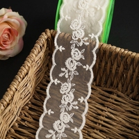 Dentelle brodée en maille polyester de 5,5 cm, motif rose, accessoires pour manches de vêtements pour femmes, vente en gros