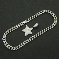 Pendentif Étoile à Cinq Branches Plaqué Or 18K avec Strass Scintillants et Chaîne Cubaine – Bijou Tendance Streetwear pour Fêtes