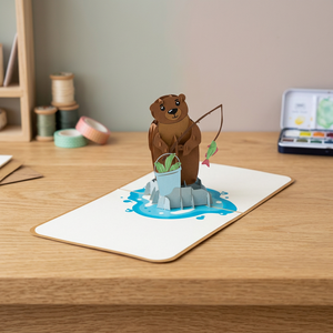 Carte pop-up Teddy Bear Fishing, thème animalier, découpe de papier, impression de dessin animé, carton AN366, décoration pour la maison - Product Image 3