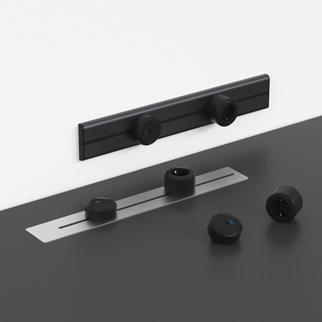 SINOAMIGO 100cm Power Strip Surface Mount Sliding Socket 3 Outlets USB Charging UK US Schuko Socket Glass 16A for Kitchen Use