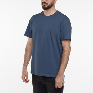 T-shirt à manches courtes en coton uni pour homme, col rond, coupe classique, jersey tricoté décontracté, bleu - Product Image 1