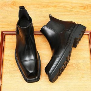 Luxury Casual Cowhide Business Formal Round Ttoe Metal Slip on Wedding Black Loafer Men's <b>Boots</b> - Product Image 4