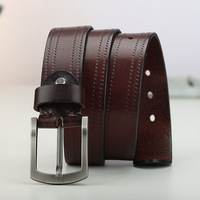 Ceinture en cuir de vachette de style vintage avec boucle en alliage à double ligne, largeur 3,8 cm, plusieurs couleurs, classique et attrayante
