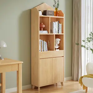 Деревянная книжная полка, небольшая мебель для дома, на заказ, естественный цвет, органайзер для хранения книг, книжный шкаф с 2 дверцами