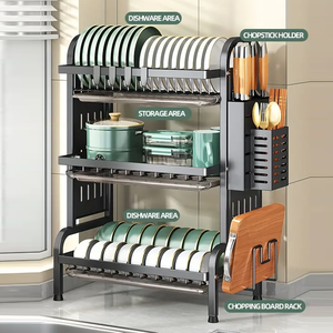 <span class=keywords><strong>3</strong></span> 단 녹슬지 않는 접시 배수 랙 튼튼한 금속 벽걸이 형 주방 조리대 보관 선반 2 단 디자인 OEM/ODM 상자 - Product Image 3