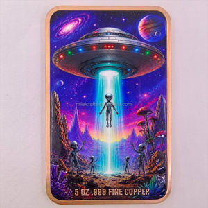 Vente en gros de lingots de cuivre fin 999 de 5 oz, motif Alien UFO Sci-Fi, impression couleur UV, souvenir, lingot massif - Product Image 2