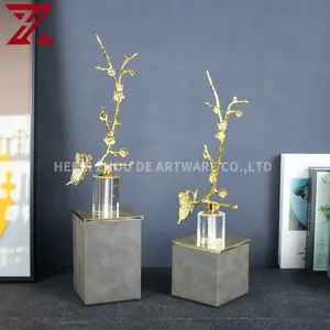 Nordic metal flower branch gold luxury PU leather home decor accessories for home decorations