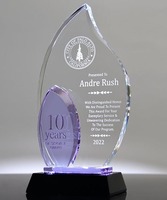 Plaque de trophée personnalisée Adel en verre de cristal gravé sablé, motif Flamme de Lavande