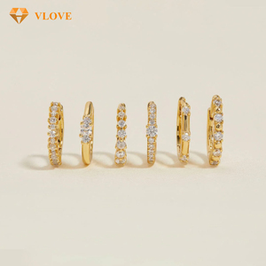 Boucles d'oreilles créoles clicker en or 14 carats avec diamant de laboratoire, luxe pour femme, ensemble de 6 boucles d'oreilles créoles <span class=keywords><strong>Murphy</strong></span> en or 14 carats avec diamant, tendance - Product Image 2