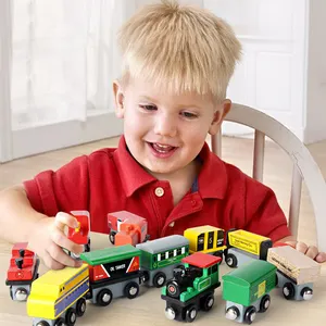 लकड़ी चुंबकीय थॉमस ट्रेन लकड़ी रेलवे हेलीकाप्टर कार ट्रक सामान खिलौना मिनी DIY कार बच्चों के लिए फिट Biro पटरियों पटरियों उपहार