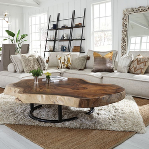 <span class=keywords><strong>Tavolo</strong></span> da Pranzo di Design Moderno in Lastra di Legno Massello di Noce con Bordo Naturale Irregolare - Product Image 5