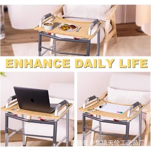 Cross-border <b>wooden</b> mobile <b>table</b> tray with cup holder, <b>foldable</b> portable tray, walker tray, pedestrian tray - Product Image 3