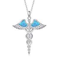 Infirmière Bijoux 925 Sterling Silver Lovable Opal Wing Luck Pendentif Collier Pour Femmes