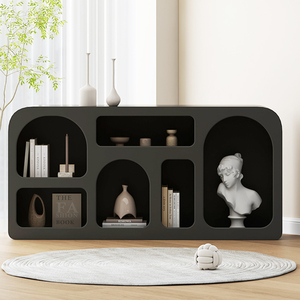 Gabinete de exhibición de crema Sala de estar Gabinete de cueva blanco Estante Estantería de piso Almacenamiento de gabinete de porche arqueado simple - Product Image 3