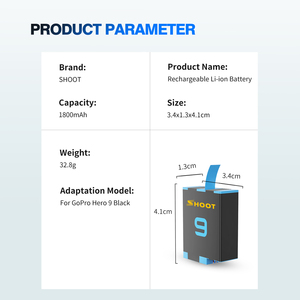 Spara il caricatore del pacchetto della batteria dello li-ione 1800mAh messo per il nero dell'eroe <span class=keywords><strong>9</strong></span> di GoPro 10 - Product Image 5
