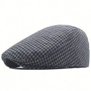 Wool Tweed Checked Herringbone Beret Hats <b>Men</b> Fall Winter Plaid <b>Flat</b> Gatsby Hat Outdoor Warm <b>Flat</b> Top Ivy <b>Cap</b> - Product Image 4