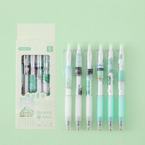 Juego de bolígrafos de Gel transparentes creativos frescos de dibujos animados, bolígrafo de firma para estudiantes de 6 piezas, Clip de bolígrafo de paisaje de monólogo fresco de plástico de 0,5mm - Product Image 4