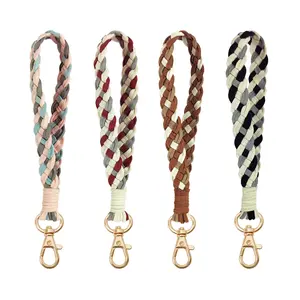 2024 New Arrival Handmade Boho Bohemian Weave Lưới Sợi Nhỏ Da Dây Đeo Cổ Tay Dây Buộc Keychain Cho Điện Thoại Trường Hợp Máy Ảnh