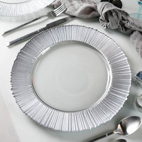 Assiette de présentation en verre de luxe à large bord argenté, sous-assiette décorative en verre pour mariage, fête et décoration de table