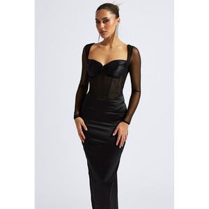 Vestido Casual Sexy de Manga Larga con Espalda Descubierta y Malla, Diseño Personalizado de Fábrica OEM, Talla y Color Personalizables - Product Image 3