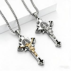 Collar con colgante de cruz para hombre, crucifijo de acero inoxidable, joyería religiosa, regalo para hombre - Product Image 4
